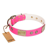 "Flower Parade" FDT Artisan Pink Leather Boxer Collar with Plates and Studs
