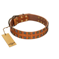 "Terra-cotta" FDT Artisan Tan Leather Boxer Collar with Two Rows of Studs