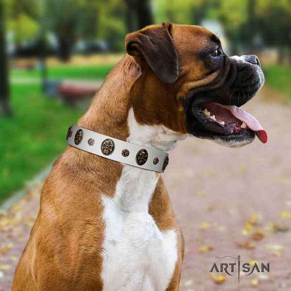 Boxer top quality leather dog collar for handy use