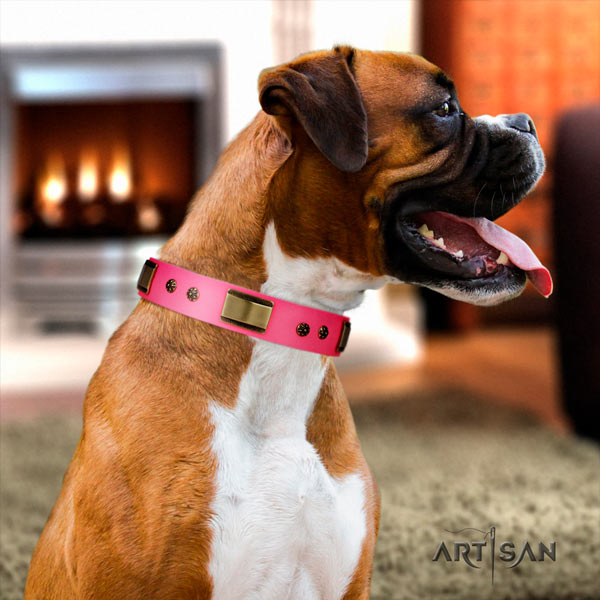 Boxer incredible full grain natural leather collar with rust resistant hardware