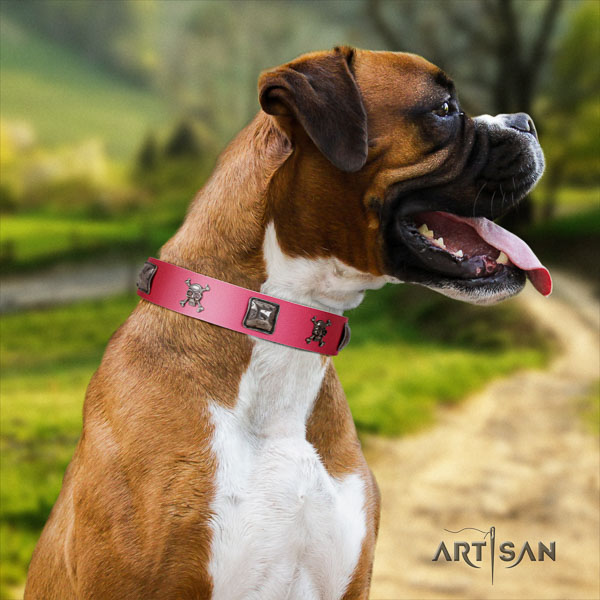 Boxer handmade full grain leather dog collar for handy use