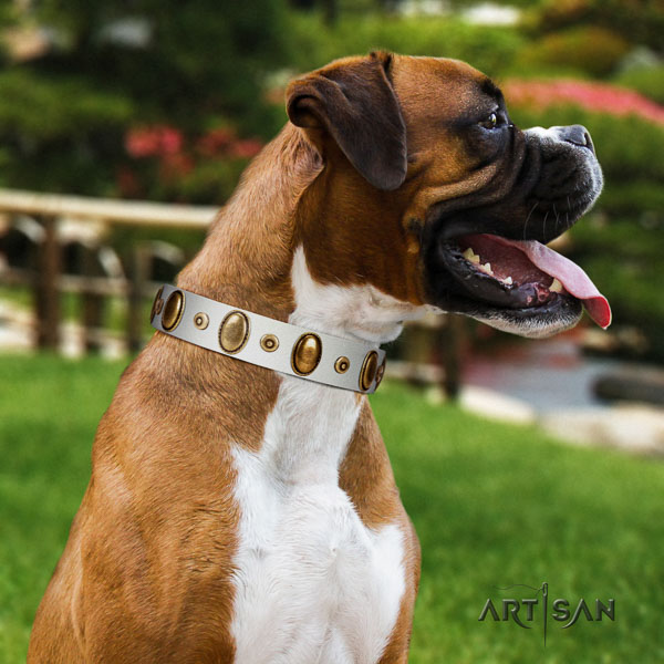 Boxer top quality full grain genuine leather dog collar for comfy wearing