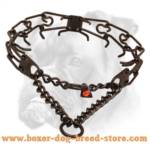 Stylish Boxer HS Stainless Steel Pinch Prong Collar in Black Color -1/8 inch (3.2 mm)