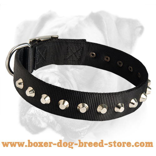 Gorgeous Wide Nylon Dog Collar with Silver Pyramids