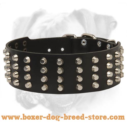Super Durable Leather Boxer Collar with Pyramids