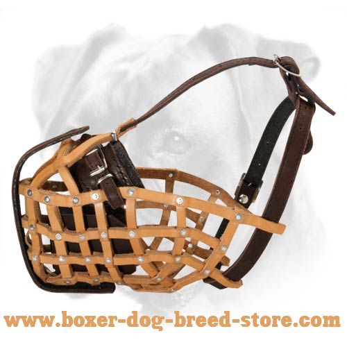 Leather Basket Dog Muzzle for Boxer
