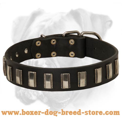 Ornament Leather Dog Collar for Boxer Training and Walking