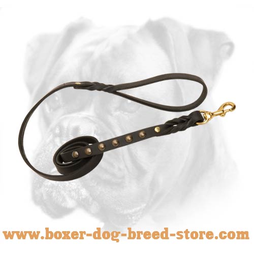 Beautiful and Convenient Leather Boxer Leash Decorated with 6 Half Ball Studs