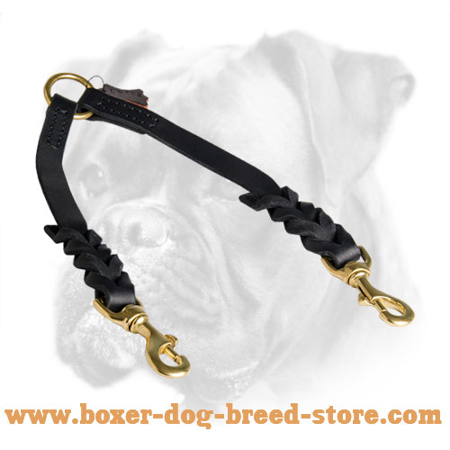 Leather Braided Boxer Leash for Walking Two Dogs