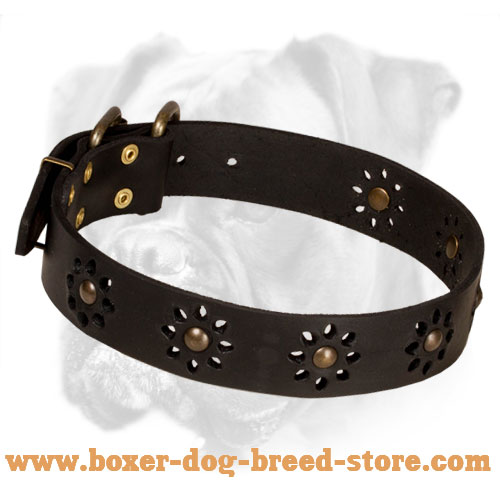 'Spring mood' Leather Boxer Collar for Walking - Click Image to Close
