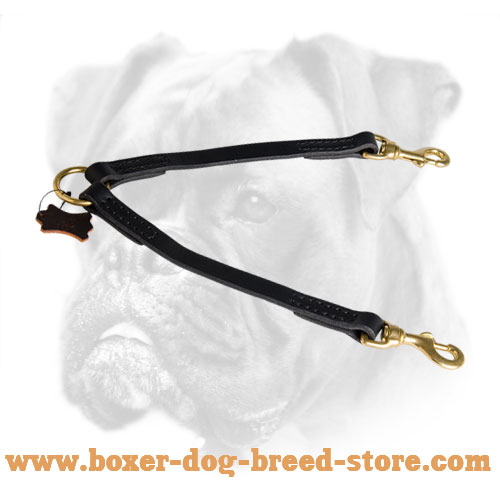 Leather Boxer Coupler for Comfortable Walking with Two Dogs