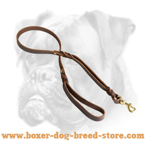 Braided Leather Boxer Leash with Additional Handle