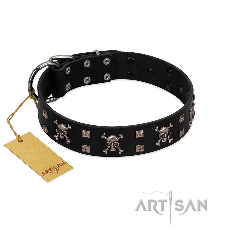 "Black Jack" Stylish Handmade FDT Artisan Black Leather Boxer Collar