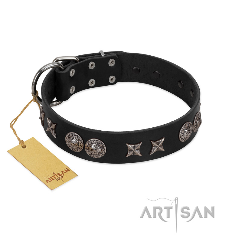 "Scythian Silver" Stylish Handmade FDT Artisan Black Leather Boxer Collar