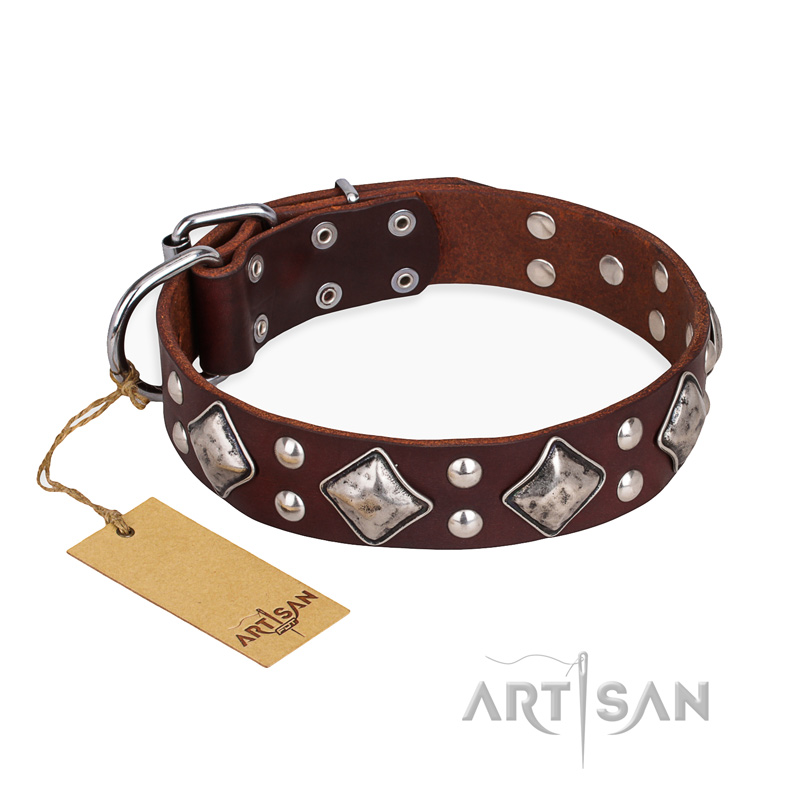 "King of Grace" FDT Artisan Stylish Leather Boxer Collar with Old Silver-Like Plated Decorations