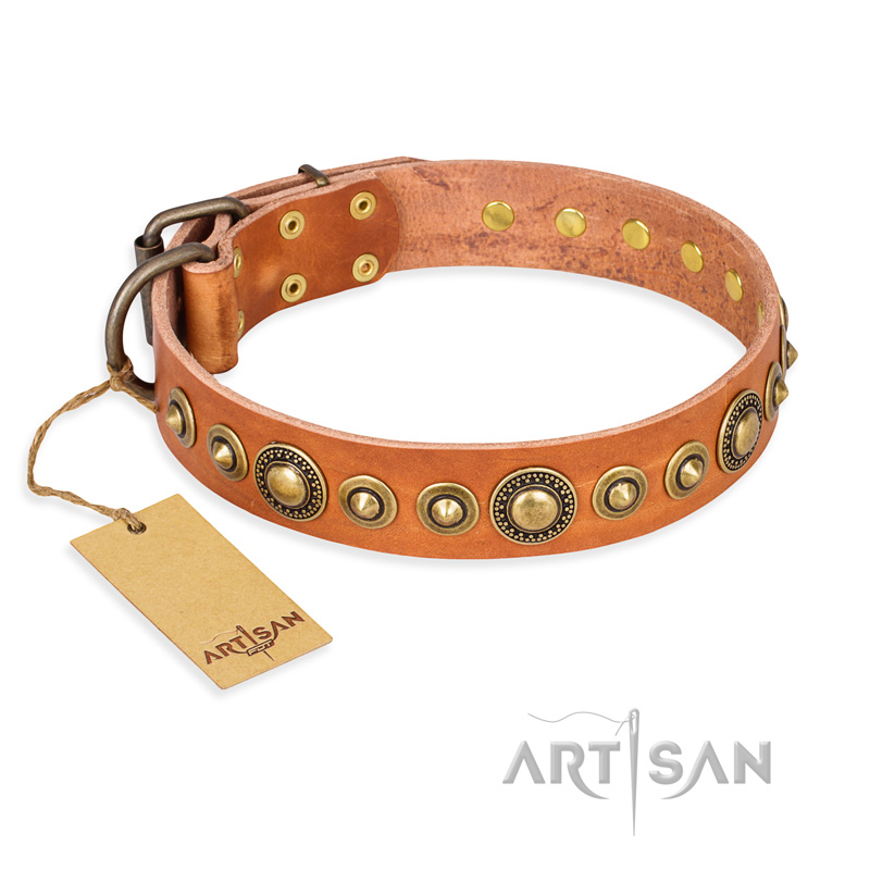 "Feast of Luxury" FDT Artisan Tan Leather Boxer Collar with Old Bronze Look Circles