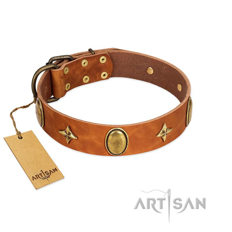 "Space Warrior" FDT Artisan Tan Leather Boxer Collar with Ovals and Stars