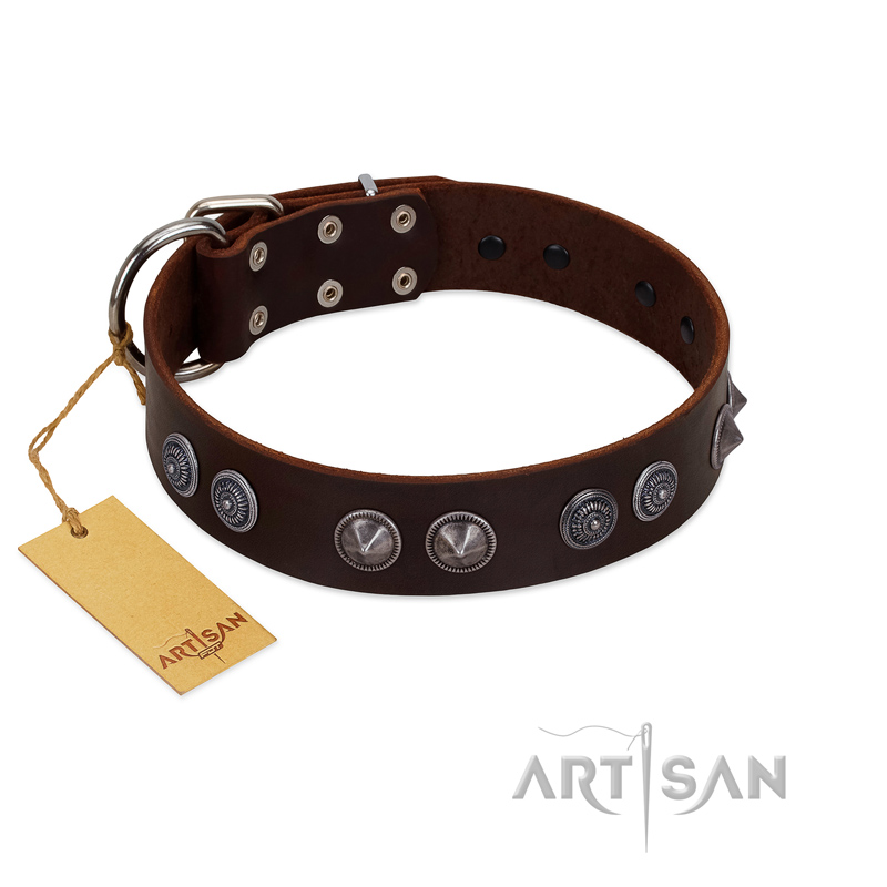 "King Arthur" FDT Artisan Brown Leather Boxer Collar with Spiky Plates