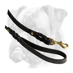 Braided leather leash for Boxer with brass snap hook